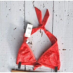 Kenneth Cole Reaction Women's Coral Halter Crochet Lace Bikini Top Sz M